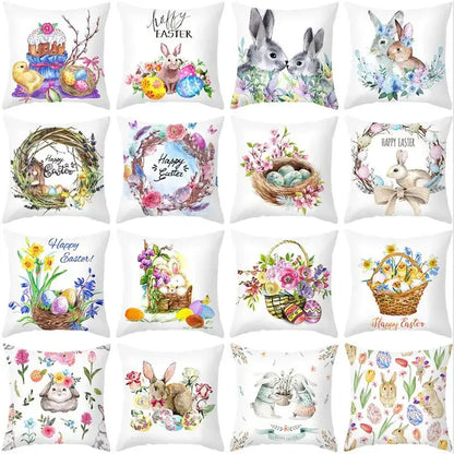 Easter rabbit and eggs pillowcase – living room floral decor