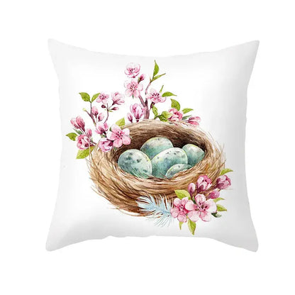 Easter rabbit and eggs pillowcase – living room floral decor
