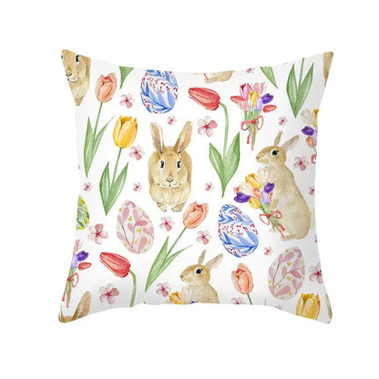 Easter rabbit and eggs pillowcase – living room floral decor