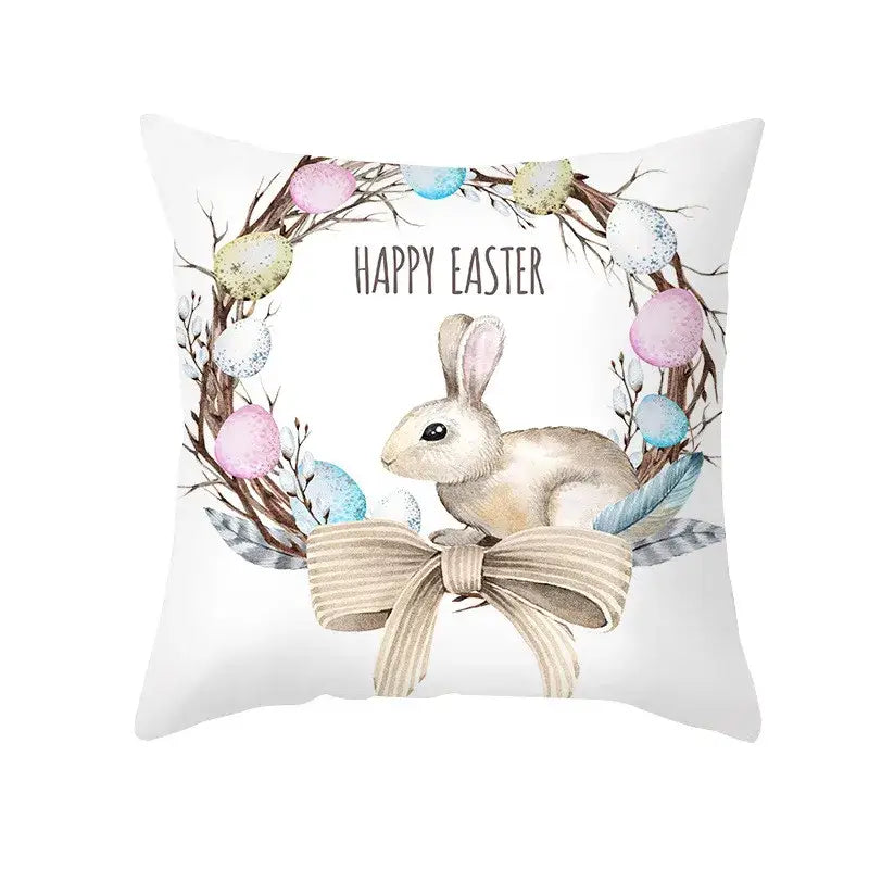 Easter rabbit and eggs pillowcase – living room floral decor