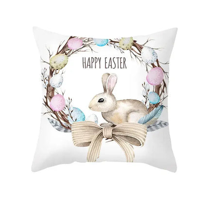 Easter rabbit and eggs pillowcase – living room floral decor