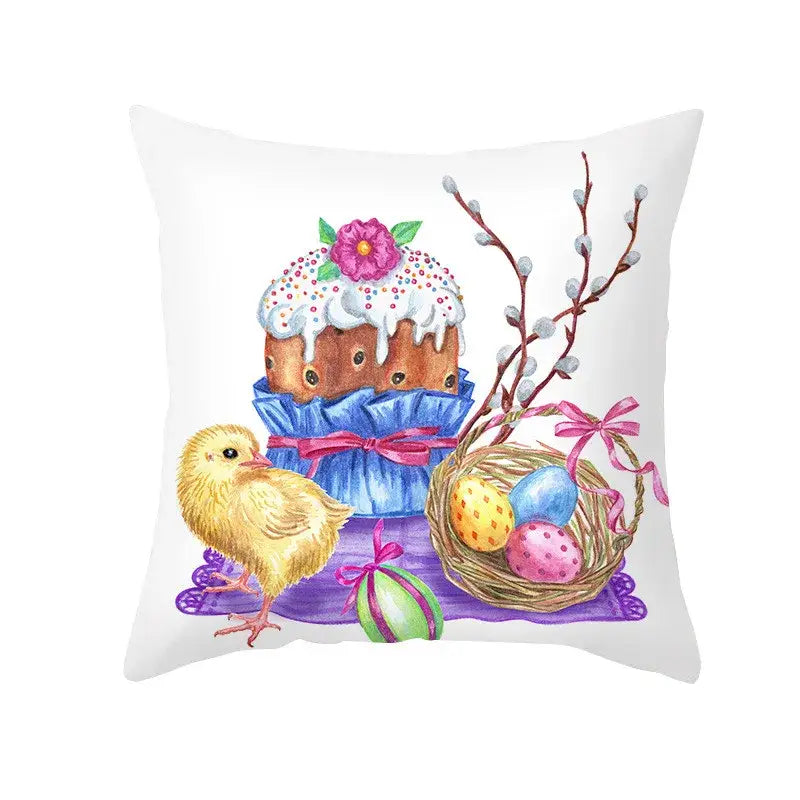 Easter rabbit and eggs pillowcase – living room floral decor