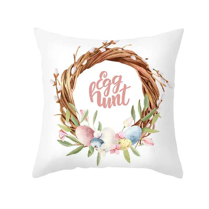 Easter rabbit and eggs pillowcase – living room floral decor