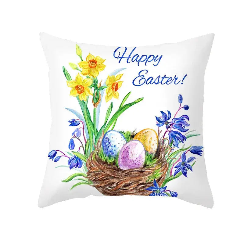 Easter rabbit and eggs pillowcase – living room floral decor
