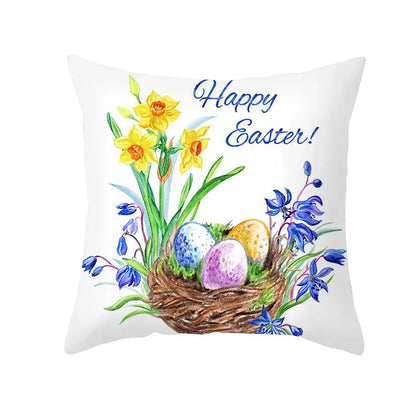 Easter rabbit and eggs pillowcase – living room floral decor