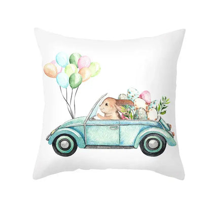 Easter rabbit and eggs pillowcase – living room floral decor