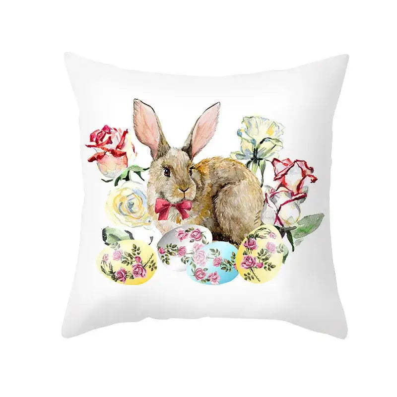Easter rabbit and eggs pillowcase – living room floral decor