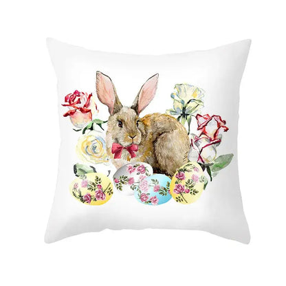 Easter rabbit and eggs pillowcase – living room floral decor