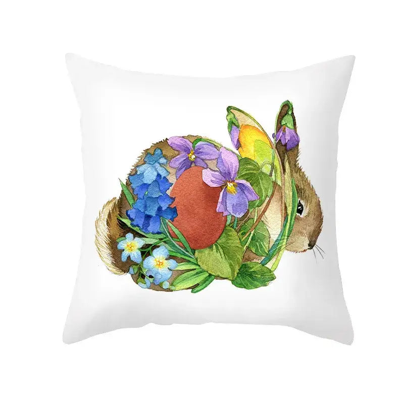 Easter rabbit and eggs pillowcase – living room floral decor