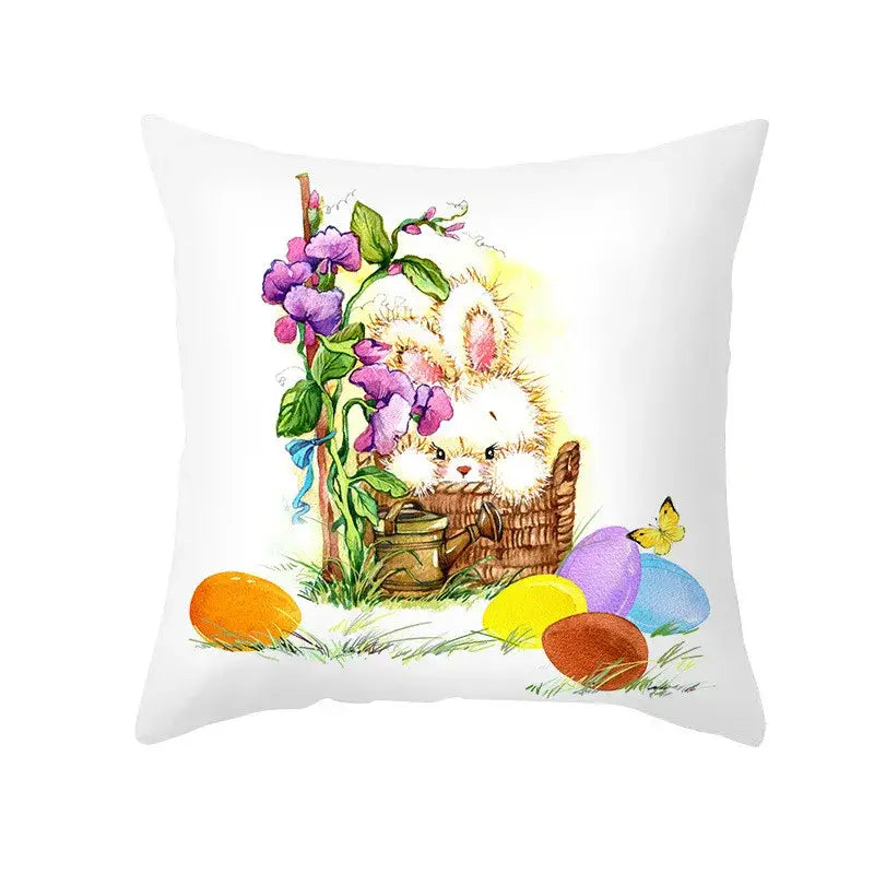 Easter rabbit and eggs pillowcase – living room floral decor