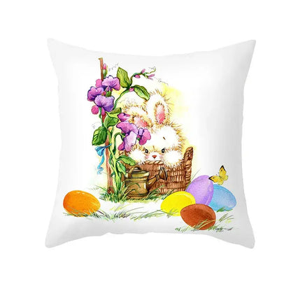 Easter rabbit and eggs pillowcase – living room floral decor