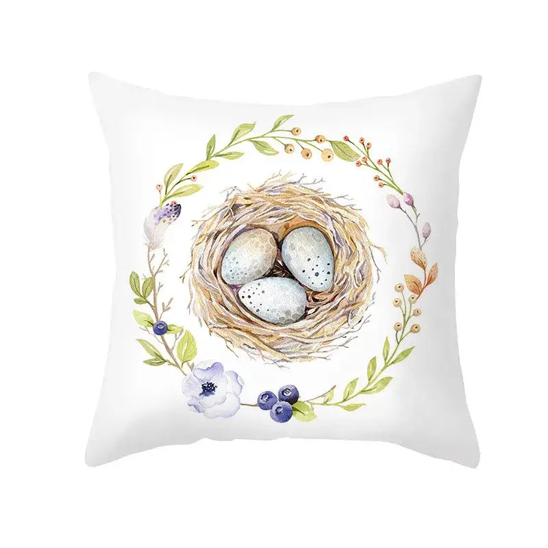 Easter rabbit and eggs pillowcase – living room floral decor