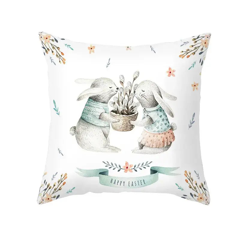 Easter rabbit and eggs pillowcase – living room floral decor