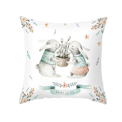Easter rabbit and eggs pillowcase – living room floral decor