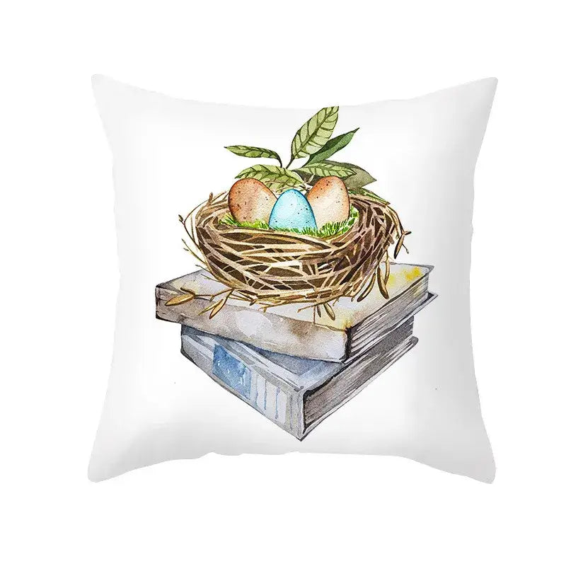 Easter rabbit and eggs pillowcase – living room floral decor