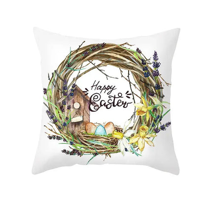 Easter rabbit and eggs pillowcase – living room floral decor