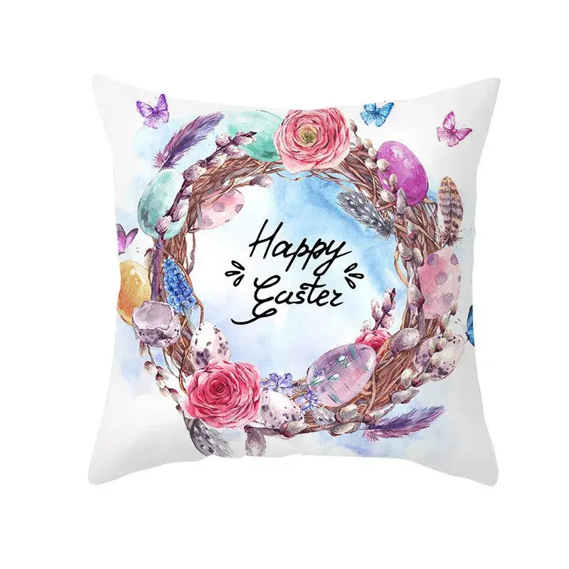 Easter rabbit and eggs pillowcase – living room floral decor