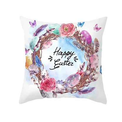 Easter rabbit and eggs pillowcase – living room floral decor