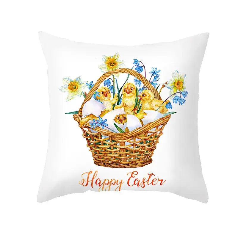 Easter rabbit and eggs pillowcase – living room floral decor