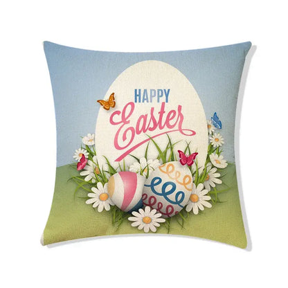 Easter rabbit eggs linen pillowcase set of 4 – living room decor