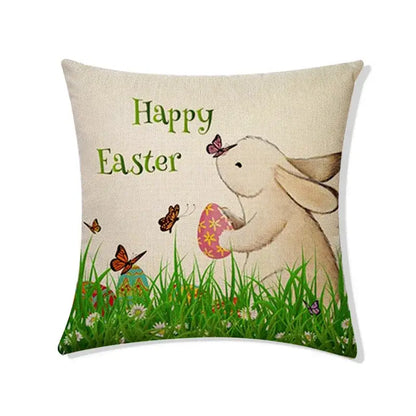 Easter rabbit eggs linen pillowcase set of 4 – living room decor