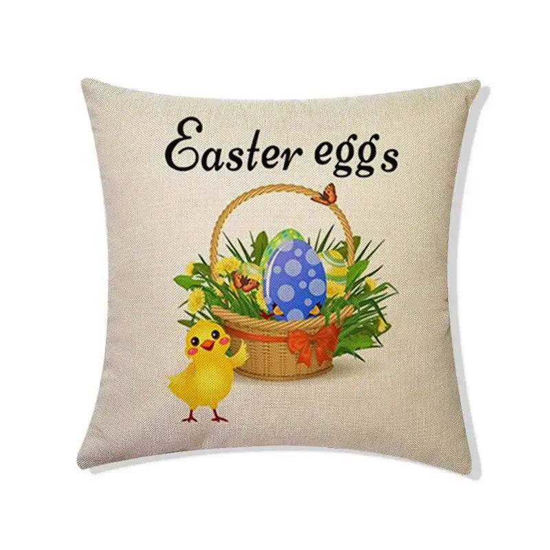 Easter rabbit eggs linen pillowcase set of 4 – living room decor