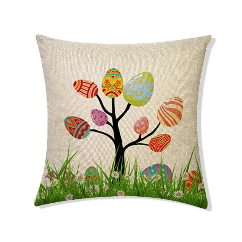 Easter rabbit eggs linen pillowcase set of 4 – living room decor