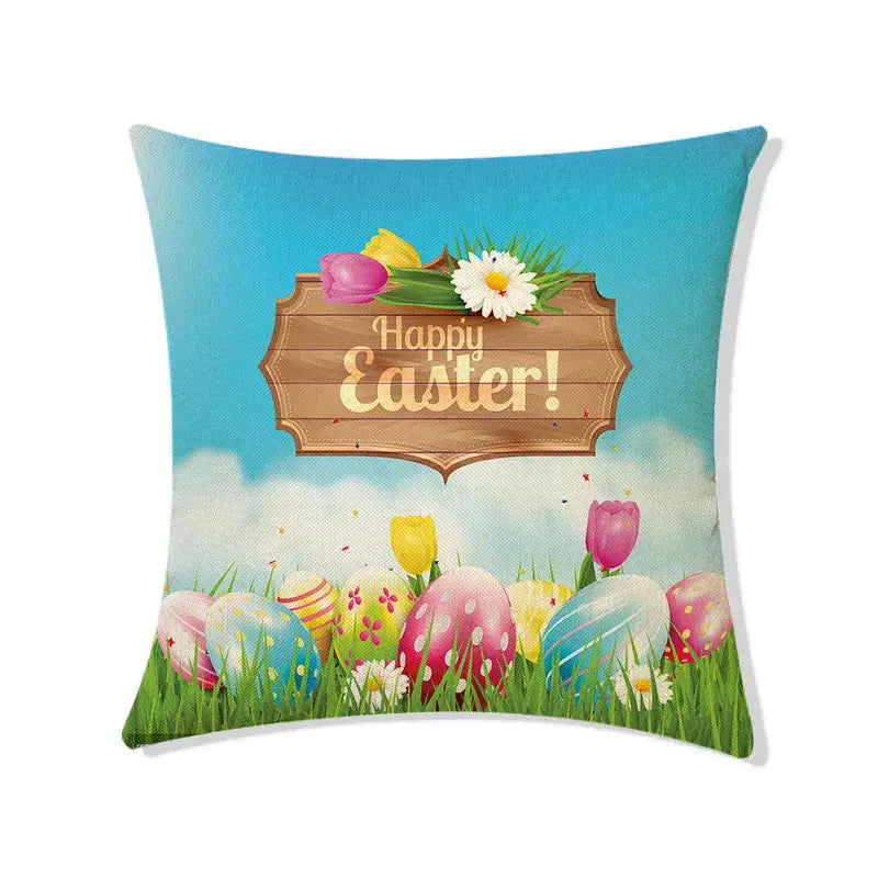 Easter rabbit eggs linen pillowcase set of 4 – living room decor