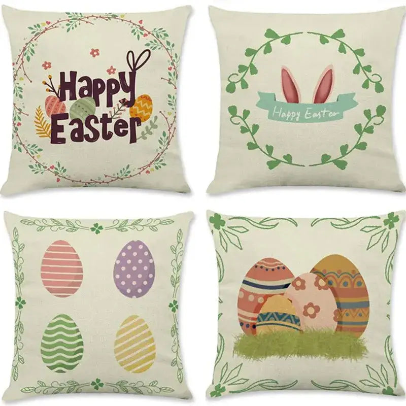 Easter rabbit eggs linen pillowcase set of 4 – living room decor