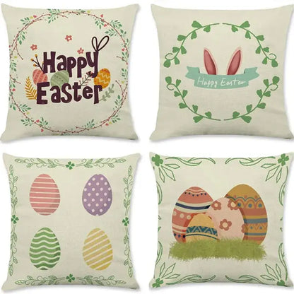 Easter rabbit eggs linen pillowcase set of 4 – living room decor