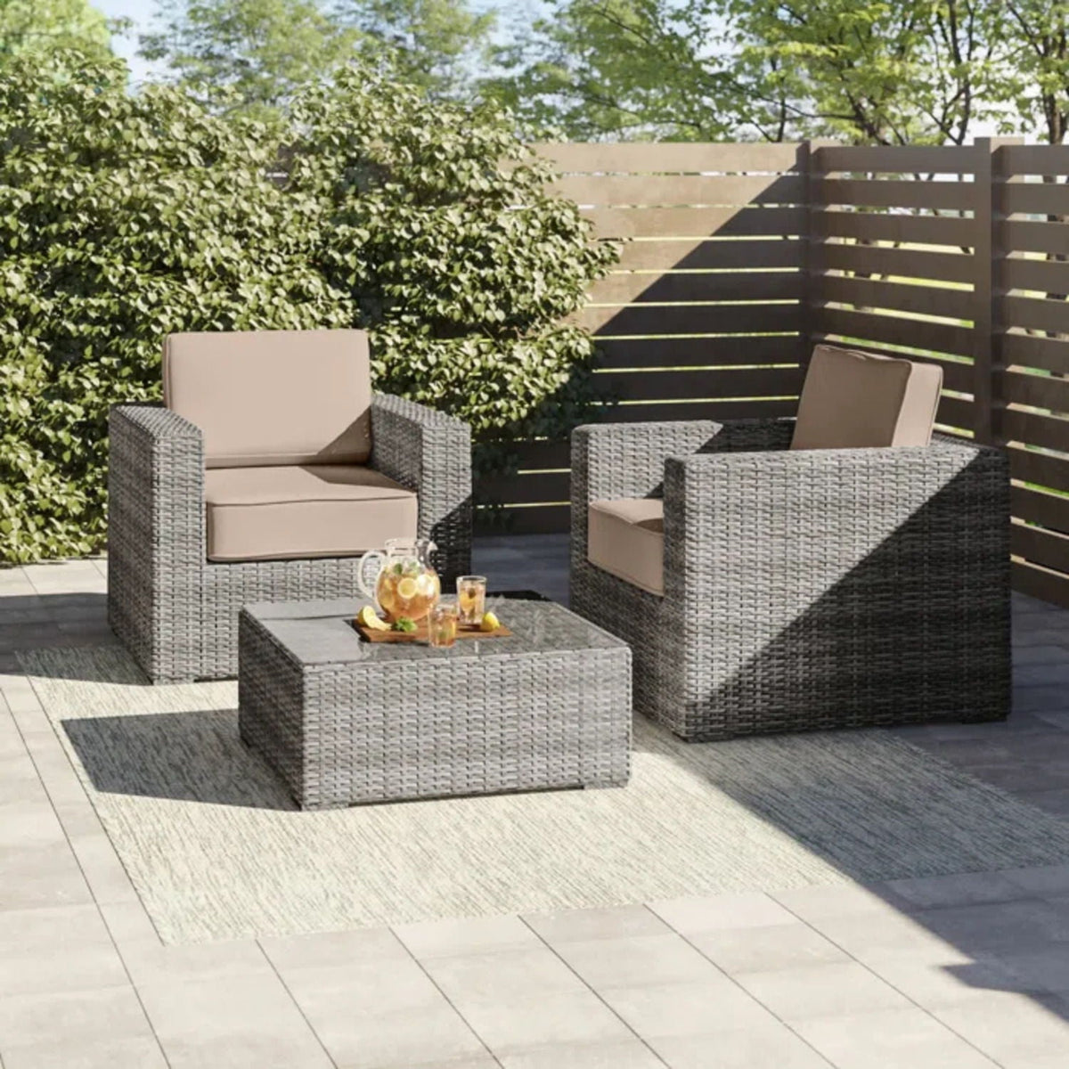 Wicker Seating Group Set With Table And Cushions