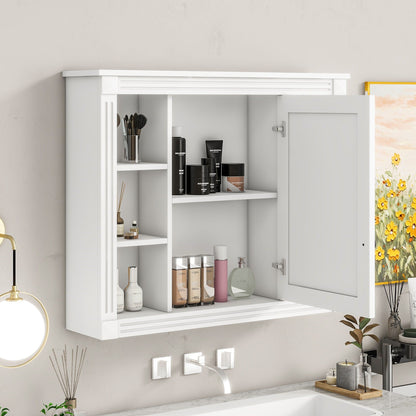 Wall Mounted Bathroom Storage Cabinet With Mirror, Cabinet With 6 Open Shelves And Adjustable Interior