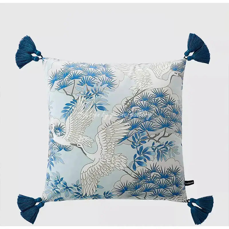 Eclectic indigo blue dragon velvet pillow cover living room decor
