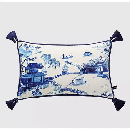 Eclectic indigo blue dragon velvet pillow cover living room decor