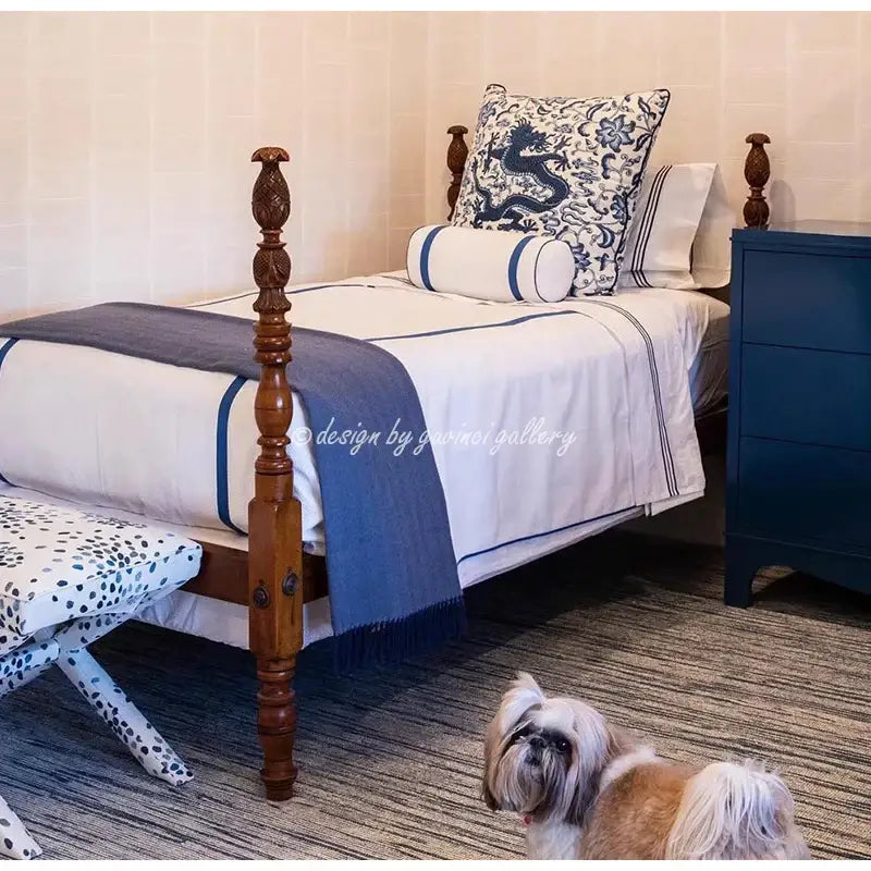 Eclectic indigo blue dragon velvet pillow cover living room decor