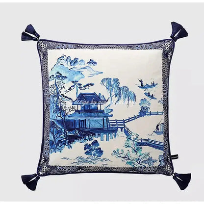 Eclectic indigo blue dragon velvet pillow cover living room decor