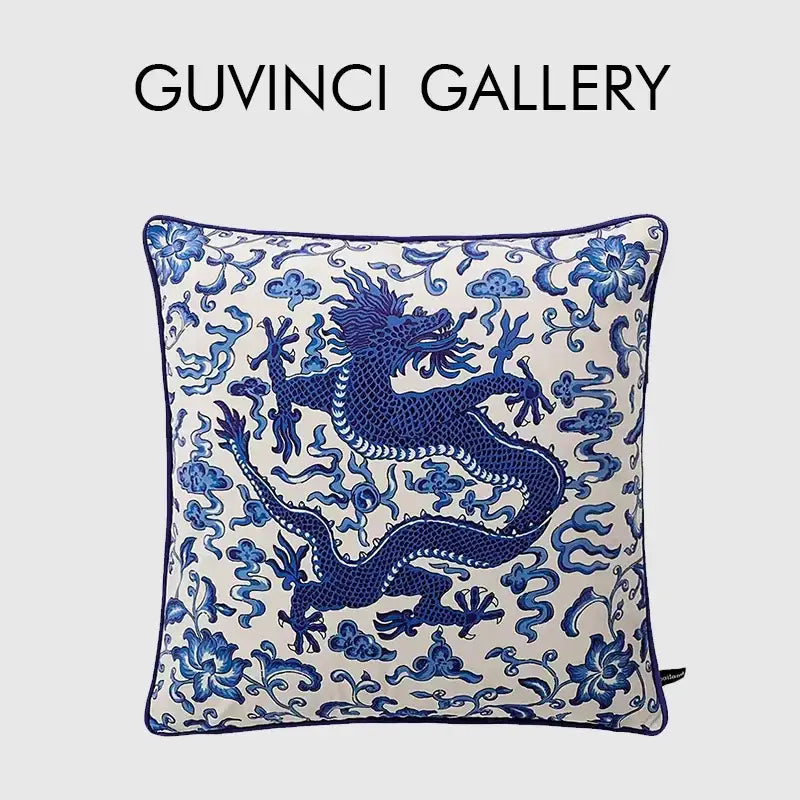 Eclectic indigo blue dragon velvet pillow cover living room decor