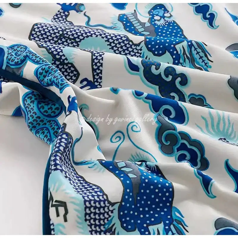 Eclectic indigo blue dragon velvet pillow cover living room decor