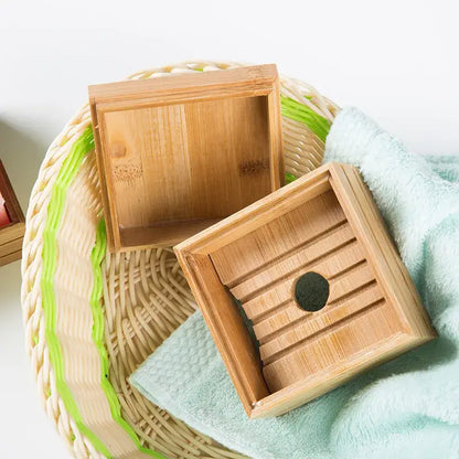 Eco-friendly bamboo soap dish with lid bathroom storage rack
