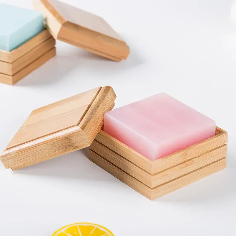 Eco-friendly bamboo soap dish with lid bathroom storage rack