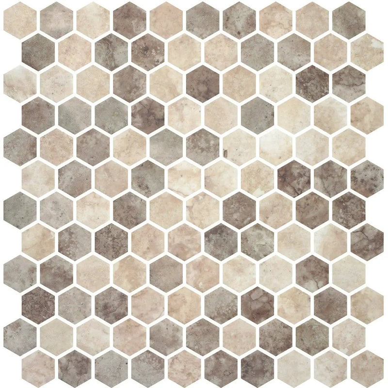 Ecru Nocce Honed Hexagon Glass Mosaics 11 3/4x11 1/2