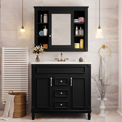 Bathroom Vanity With Top Sink, Mirror Cabinet, 2 Soft Closing Doors & 2 Drawers