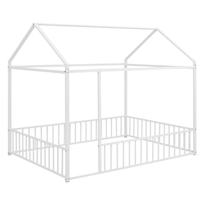 Metal Bed House Bed Frame With Fence