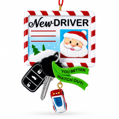 New Driver Santa License with Car Keys Resin Christmas Ornament