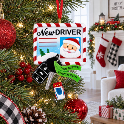 New Driver Santa License with Car Keys Resin Christmas Ornament