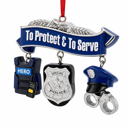 Serve Honor & Protect Police Badge and Gear Resin Christmas Ornament