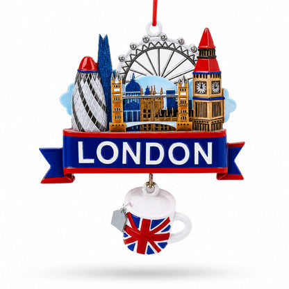 London City Skyline with Tea Cup Resin Christmas Ornament