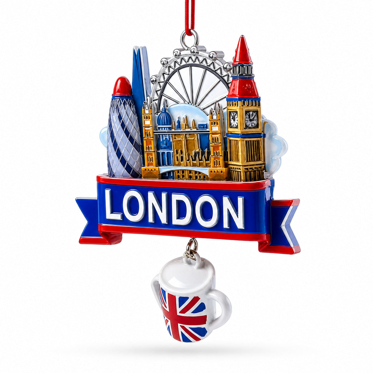 London City Skyline with Tea Cup Resin Christmas Ornament