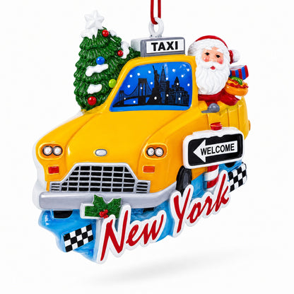 New York Taxi with Santa and Christmas Tree Resin Christmas Ornament