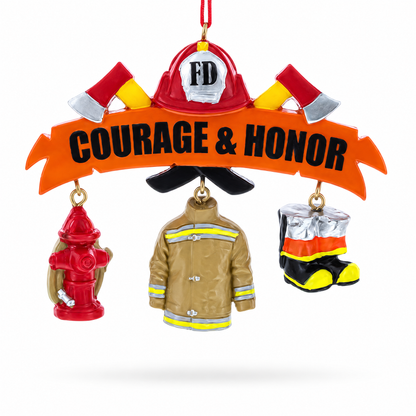 Courage & Honor Firefighter Gear Resin Christmas Ornament
